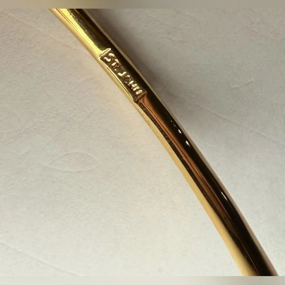 St. John Gold Plate Bangle Bracelet Iridescent Clear Swarovski Crystals 8.25" - Picture 5 of 7